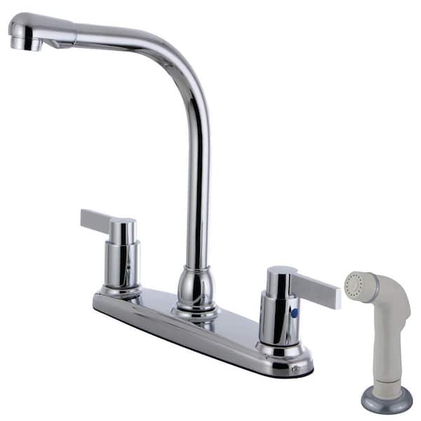 Kingston Brass NuvoFusion 2-Handle Deck Mount Centerset Kitchen Faucets with Side Sprayer in Polished Chrome