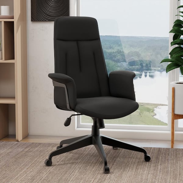 Leisuremod Leather Office Desk Chair High-Back Executive Chair Adjustable Height Swivel and Tilt in Iron InIfini Series in Black