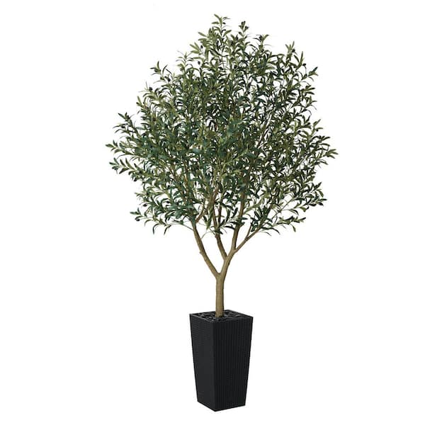 8 ft. Artificial Olive Tree Indoor/Outdoor w/ Black Planter - UV-Resistant Faux Plants for Home Office Living Room Decor