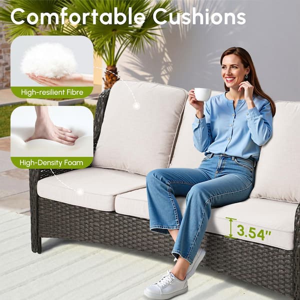 HOOOWOOO Oreille Brown 8-Piece Wicker Outdoor Patio