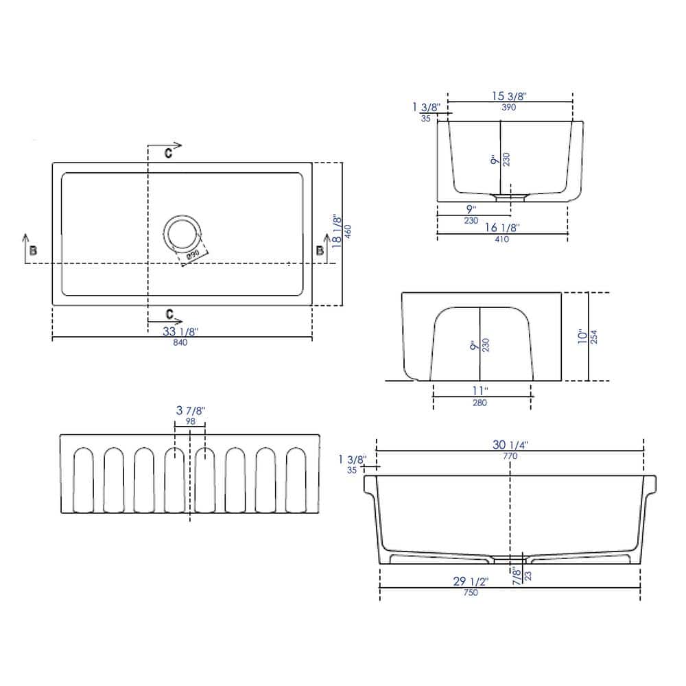 33'' Black Gloss Fireclay Farmhouse Kitchen Sink