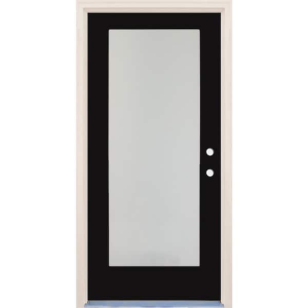 Builders Choice 36 in. x 80 in. Left-Hand/Inswing 1 Lite Satin Etch Glass Onyx Painted Fiberglass Prehung Front Door with 4-9/16" Frame