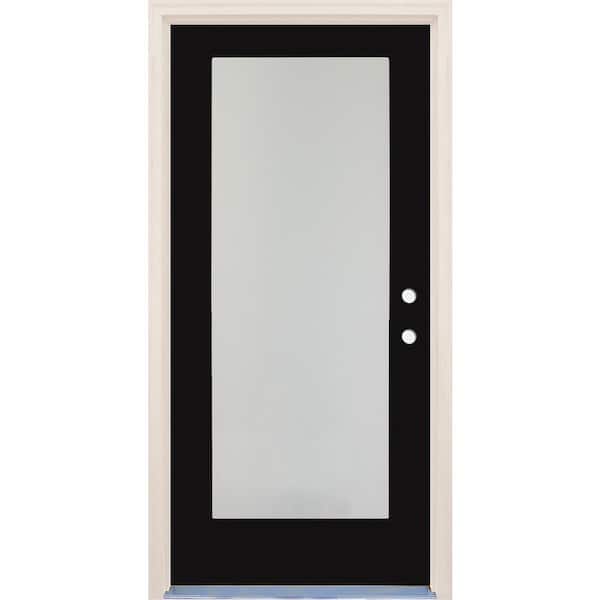 Builders Choice 36 in. x 80 in. Left-Hand/Inswing 1 Lite Satin Etch Glass Onyx Painted Fiberglass Prehung Front Door with 6-9/16" Frame