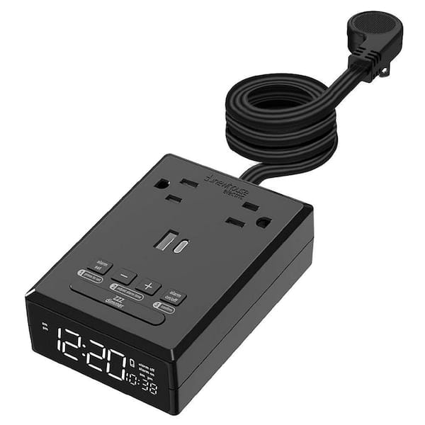 Black Digital Plastic Outlet USB Charging Table Alarm Clock