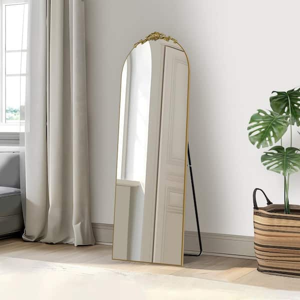Lirago 25 in. W x 63 in. H Wood Frame Arched Floor Mirror, Bedroom Living Room Wall Mirror in Gold