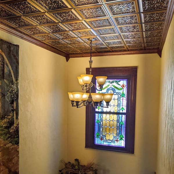 Lover's Knot Antique Copper 2 ft. x 2 ft. PVC Glue-up Faux Tin Ceiling Tile (100 sq. ft./case)