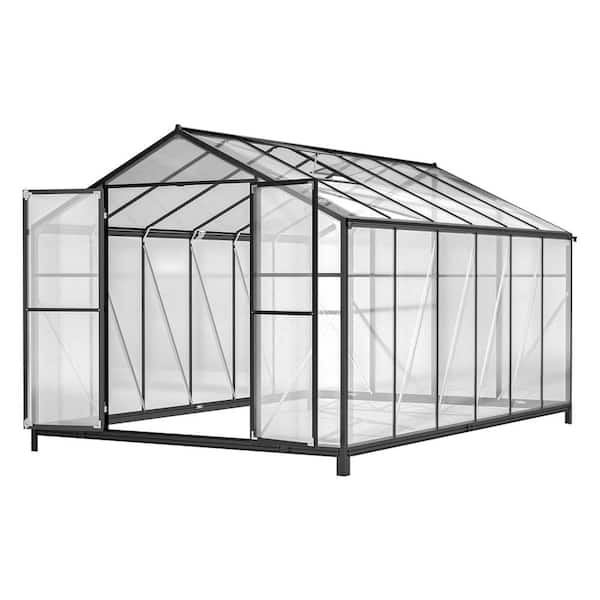 8 ft. W x 12 ft. D Outdoor Aluminum Greenhouse with Double Doors and 2 Ventilation Windows (96 sq. ft.)