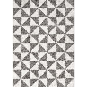 Alcudia Geometric Shag Beige/Dark Gray 4 ft. x 6 ft. Area Rug
