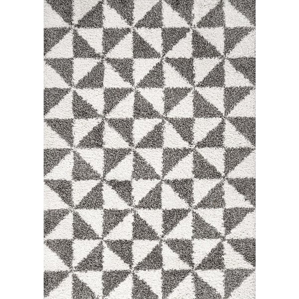 Alcudia Geometric Shag Beige/Dark Gray 5 ft. x 8 ft. Area Rug