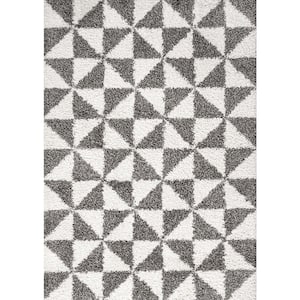 Alcudia Geometric Shag Beige/Dark Gray 8 ft. x 10 ft. Area Rug