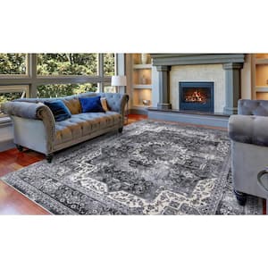 Angora Anthracite 8 ft. x 10 ft. Medallion Area Rug