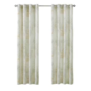 Lana Ivory Polyester Linen Floral 50 in. W x 108 in. L Grommet Indoor Light Filtering Curtain (Single Panel)