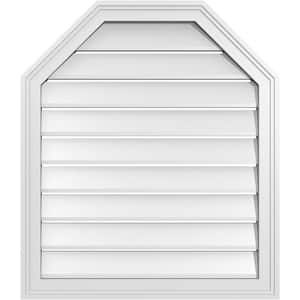 26 in. x 30 in. Octagonal Top Surface Mount PVC Gable Vent: Functional with Brickmould Frame