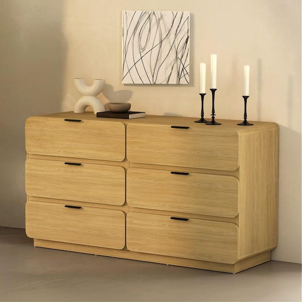 shamar mid century modern 6 drawer double dresser Seamore Mid-Century Modern 6-Drawer Double-Dresser Solid Wood in Brown