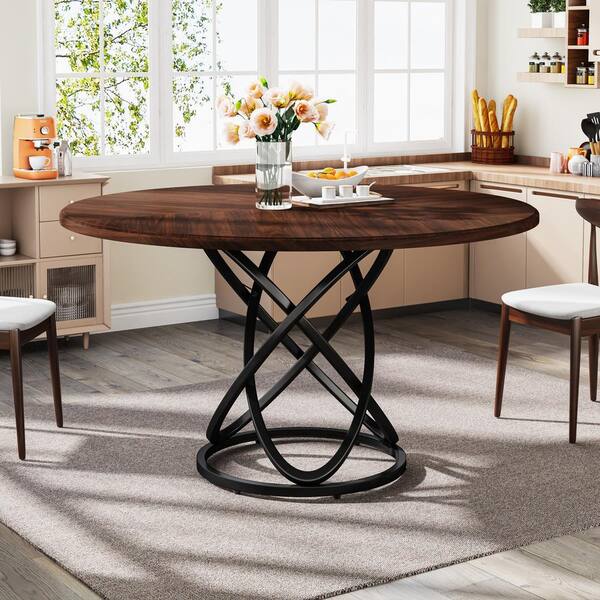 Round Coffee Table Kitchen Dining Table Modern Tea Table Office Conference  Pedestal Desk Computer Study Desk Rustic Brown/Black