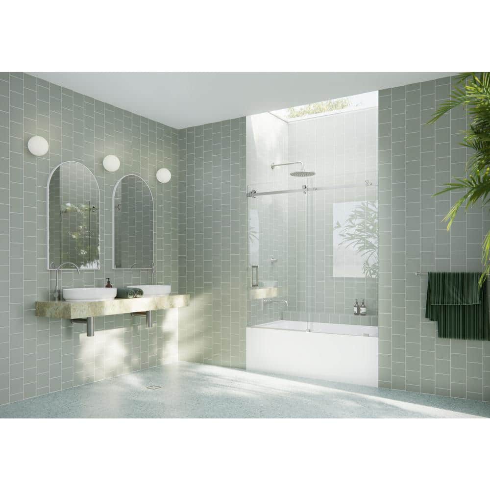 Astro 60" Frameless Sliding Bathtub Door with Brushed Nickel Hardware