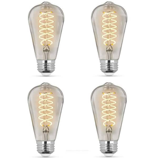 Feit Electric 60-Watt Equivalent ST19 Dimmable Spiral Filament Clear Glass E26 Vintage Edison LED Light Bulb, Soft White (4-Pack)