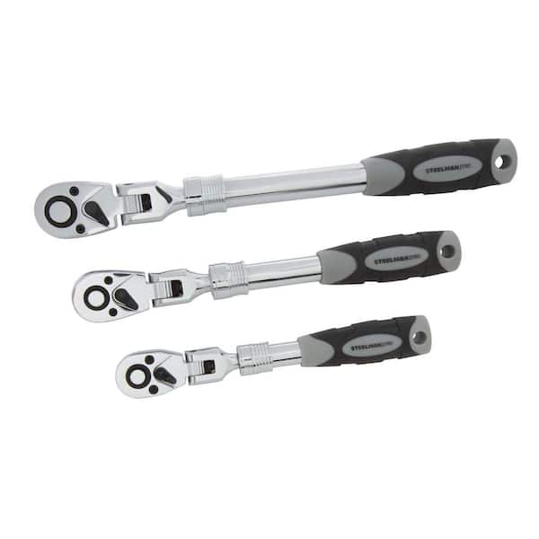 Steelman Pro 1 4 In 3 8 In And 1 2 In Drive 72 Tooth Extendable Flex Head Ratchet Set 3 Piece The Home Depot