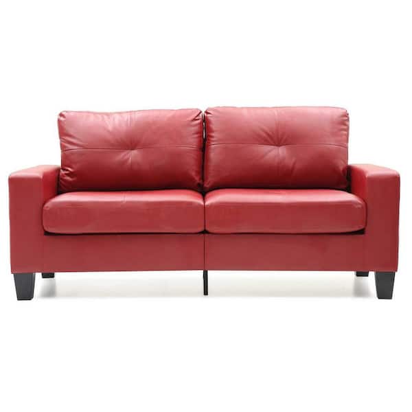 Newbury 71 in. W Flared Arm Faux Leather Straight Sofa in Red