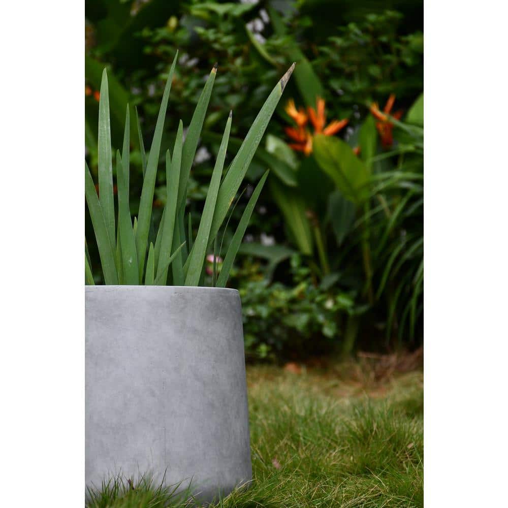 Large Gray Lightweight Concrete Round Planter for Indoor/Outdoor Use
