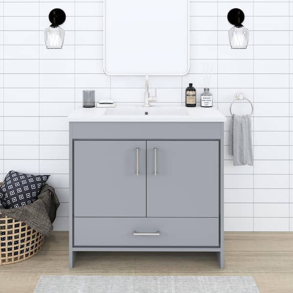 VOLPA USA AMERICAN CRAFTED VANITIES Rio 36 in. W x 19 in D Bath Vanity in Gray with Acrylic Vanity Top in White with White Basin