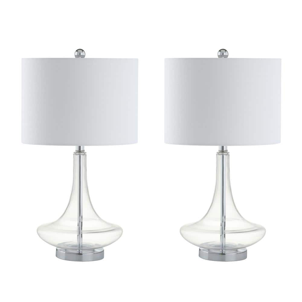 Cecile 25.5" Clear Glass Teardrop LED Table Lamp Set with Linen Shade