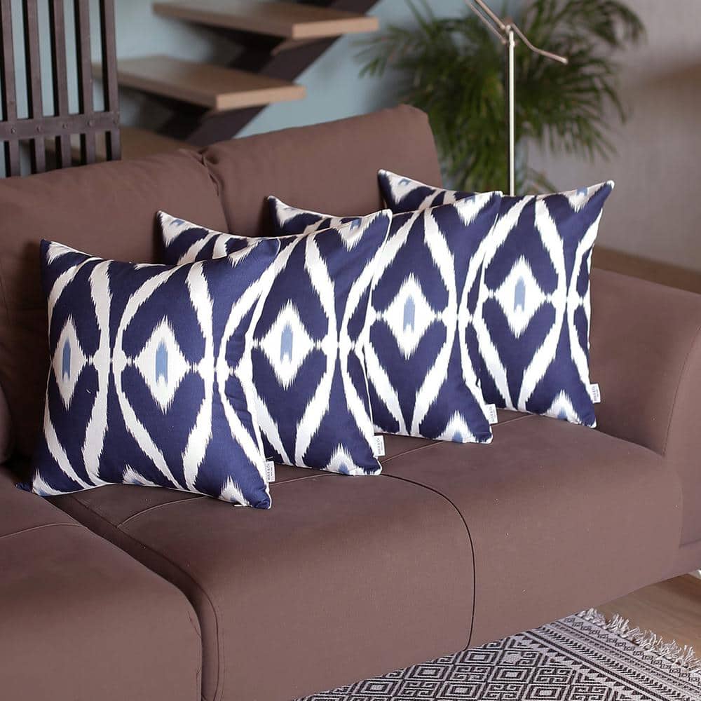 Navy Blue and White Ikat Euro Polyester Pillow Covers Set