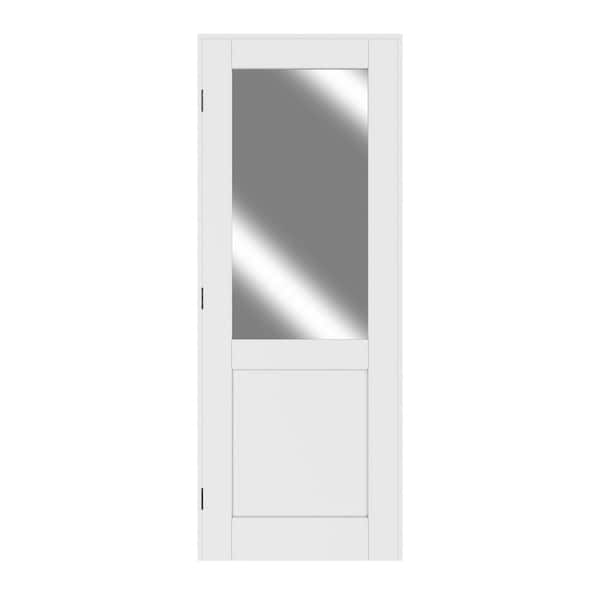 ARK DESIGN 30 in. x 80 in. Half Lite Mirrored Glass Right Handed White Solid Core MDF Door Kit with Quick Assemble Jamb