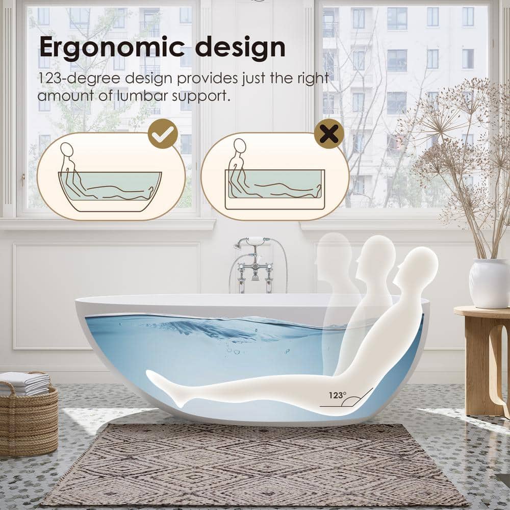 Giotto 59" Matte White Solid Surface Freestanding Soaking Bathtub