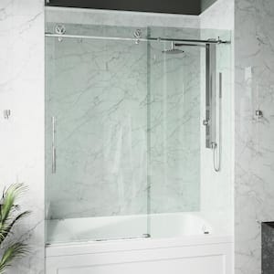 Elan Cass Aerodynamic 56 to 60 in. W x 66 in. H Sliding Frameless Tub Door in Chrome with 3/8 in. (10mm) Clear Glass