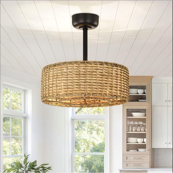 Maxax Heritage 19 in. 4-Light Farmhouse Remote Control Reversible Black Indoor Rattan Ceiling Fan With Lighting Kits