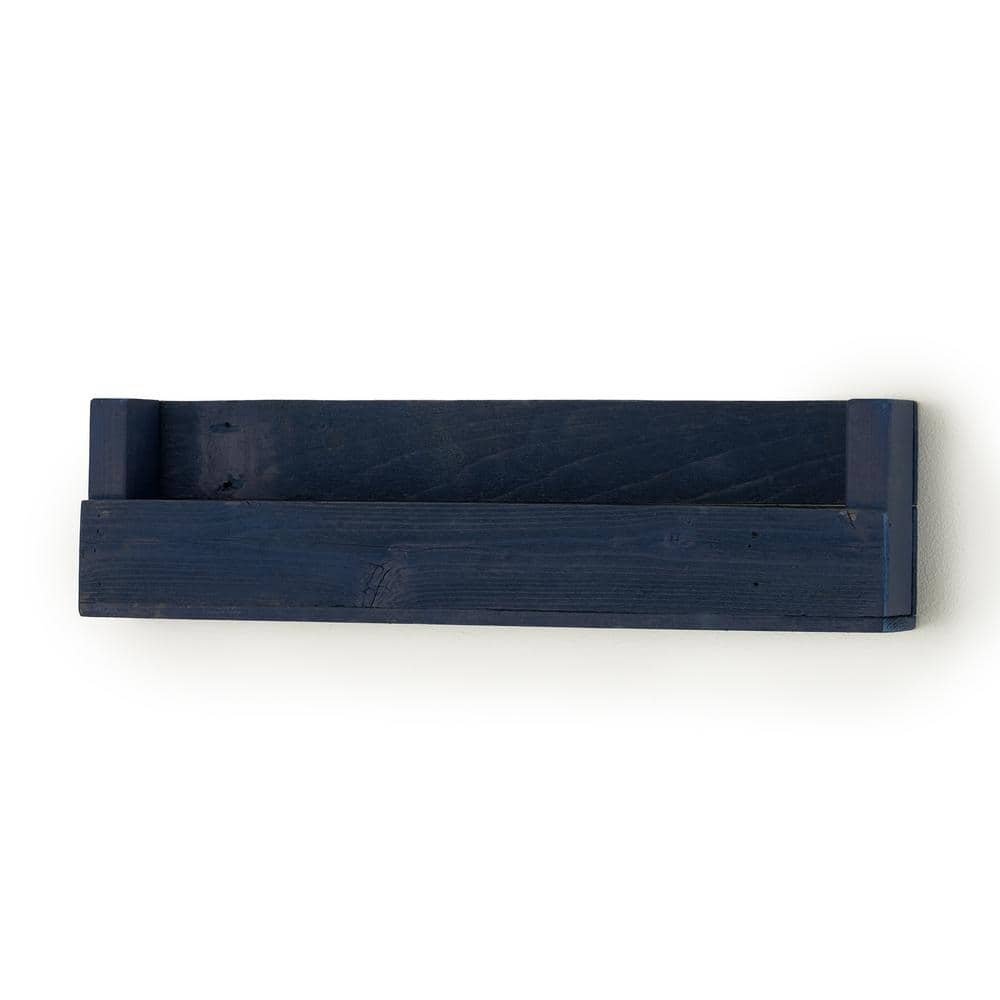 Navy Blue Reclaimed Wood Floating Wall Shelves, 3-Pack