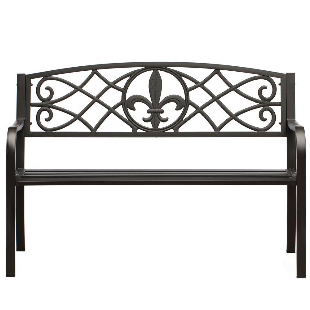 Black Cast Iron and Steel Outdoor Garden Patio Bench