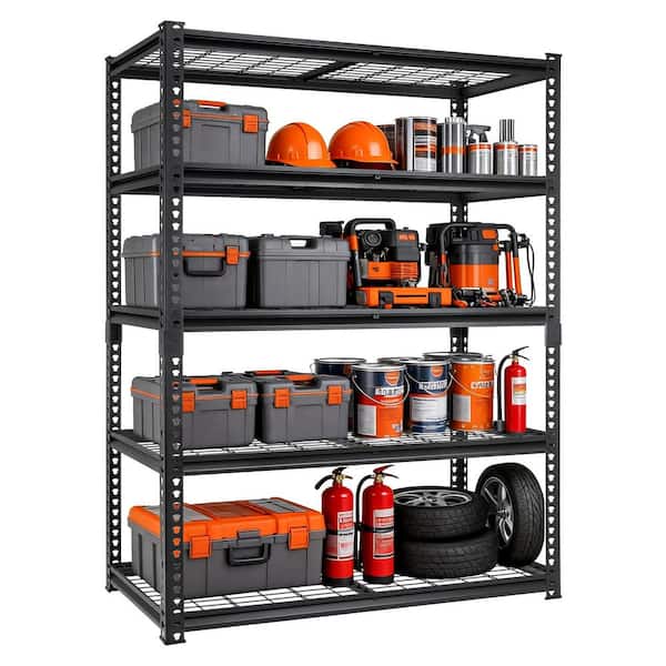 5-Tiers Heavy Duty Metal Adjustable Garage Pantry Organizer Shelving Unit in Black (48 in. W x 78 in. H x 24 in. D)