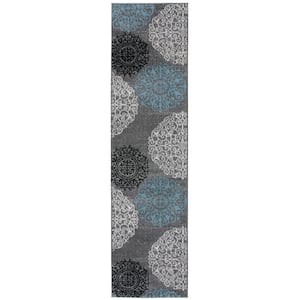 Contemporary Modern Floral Gray 24 in. x 120 in. Runner Rug