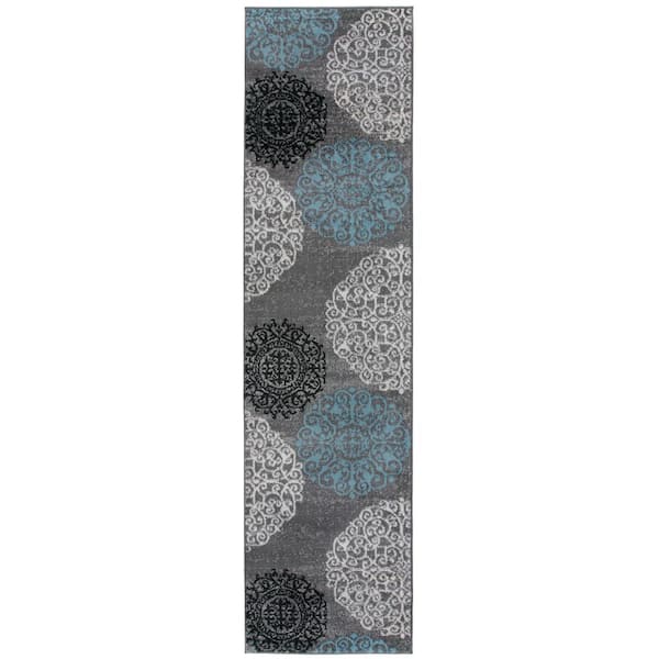 World Rug Gallery Contemporary Modern Floral Gray 24 in. x 120 in. Runner Rug