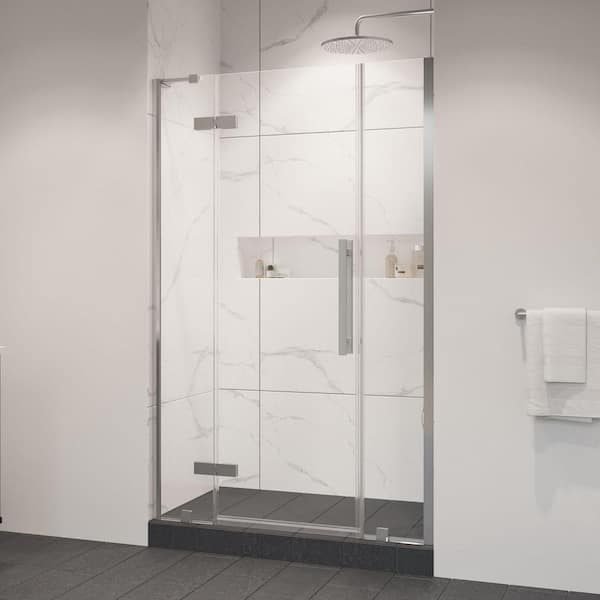 Tampa 45 11/16 in. to 48 1/16 in. W x 72 in. H Pivot Alcove Frameless Shower Door in Satin Nickel