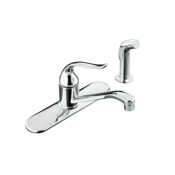 KOHLER Coralais Single-Handle Standard Kitchen Faucet with Side Sprayer and Lever Handle in Polished Chrome