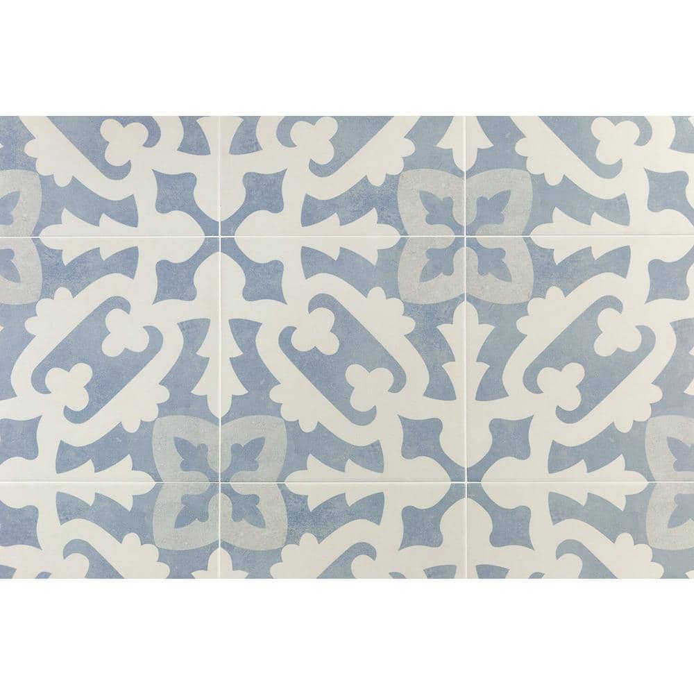 Anabella 9" x 9" Blue and White Porcelain Patterned Tile