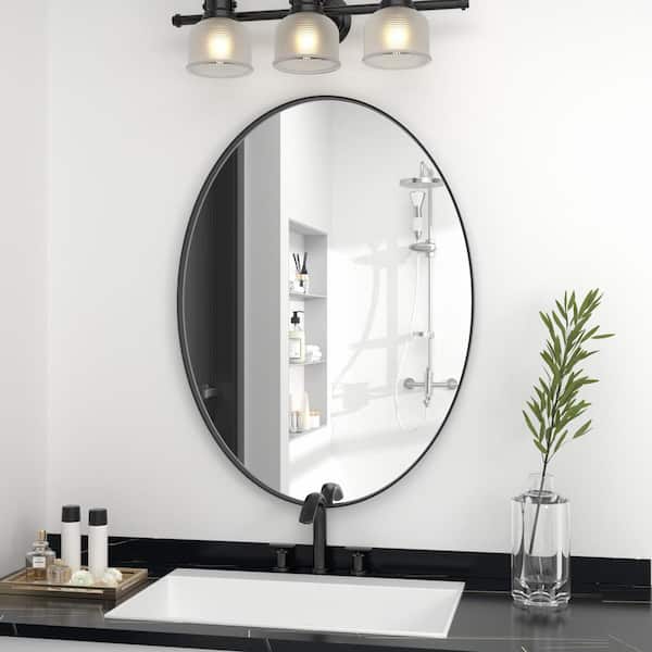 PRIMEPLUS 22 in. W x 30 in. H Medium Oval Mirrors Metal Framed Wall Mirrors Bathroom Mirror Vanity Mirror Accent Mirror in Black