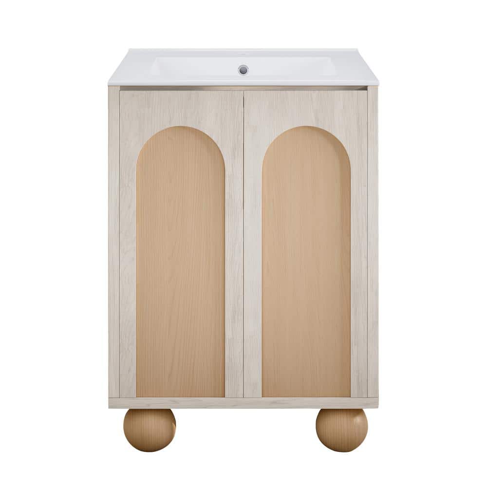 Plaisir 24" White Oak MDF Freestanding Bathroom Vanity with Ceramic Sink