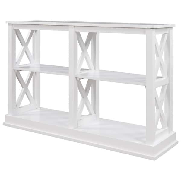 46 5 In White Wood Console Table With 3 Tier Open Storage Spaces And X Legs Narrow Sofa Entry For Living Room Sa Wf199317aak The Home Depot Narrow Sofa Entry Table For Living Room, Console Tables Narrow Spaces