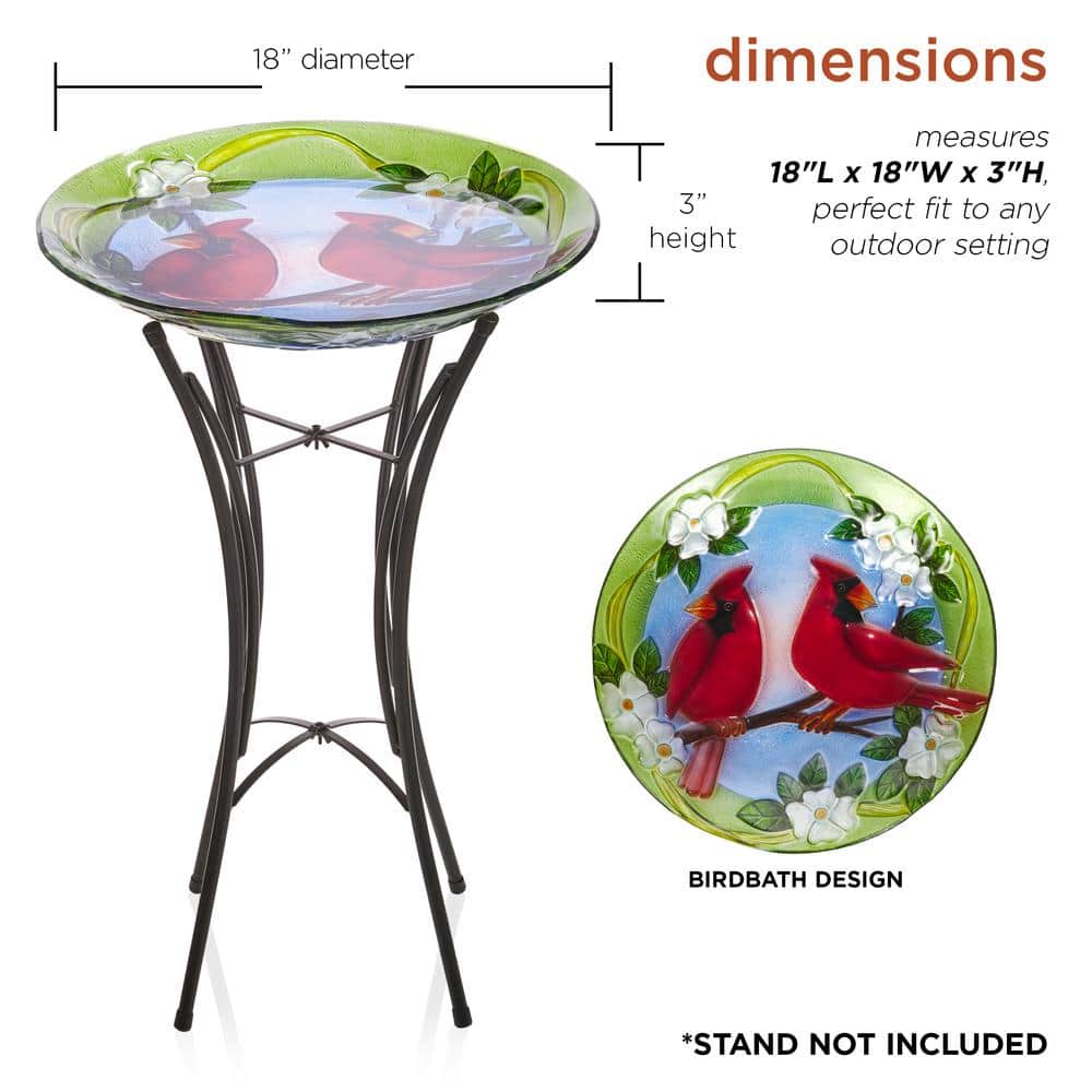 18" Multicolor Glass Bird Bath with Stand