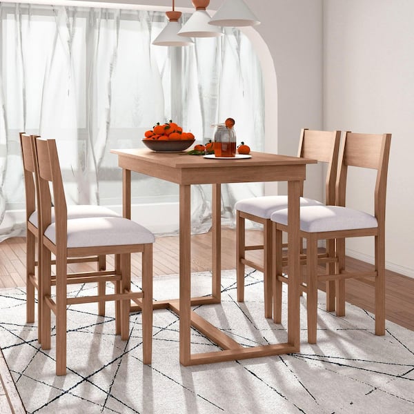 5-Piece Farmhouse Brown Wood Top Dining Room Set Seats 4