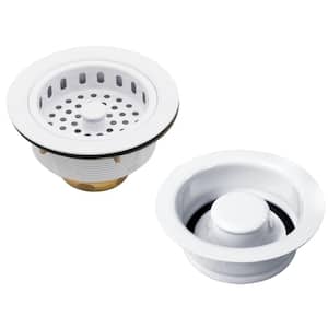 Post Style Kitchen Strainer with Waste Disposal Flange and Stopper Drain Set, Powder Coat White