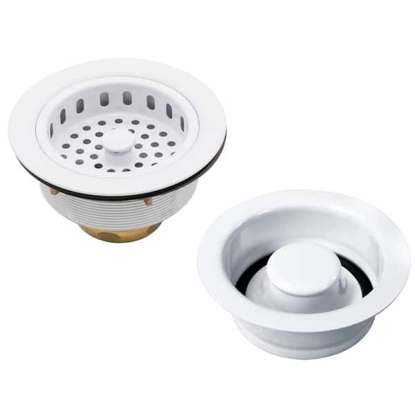 Westbrass Post Style Kitchen Strainer with Waste Disposal Flange and Stopper Drain Set, Powder Coat White