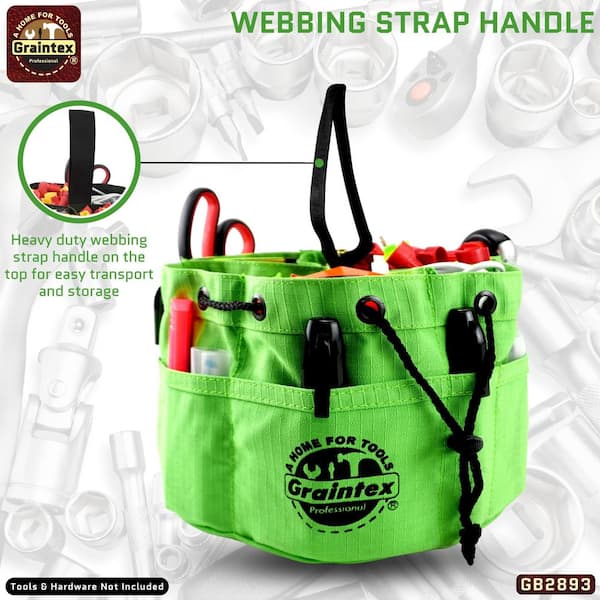 Graintex 10 in. 6-Pocket Lime Green Canvas Grab Tool Bag with