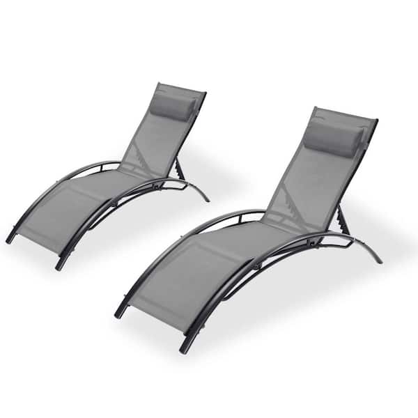 Satico 2-Piece Aluminum Adjustable Backrest Outdoor Paito Chaise Lounge Chair Recliner Set with Cushion in Gray