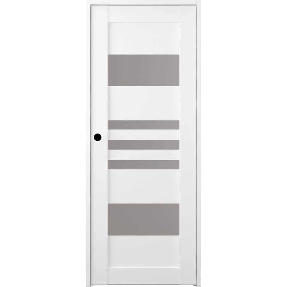 Leti 18 in. x 80 in. Right-Hand 5-Lite Frosted Glass Solid Core Bianco Noble Wood Composite Single Prehung Interior Door price history on PriceWatchPro