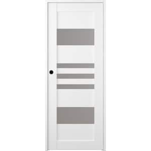 Leti 18 in. x 80 in. Right-Hand 5-Lite Frosted Glass Solid Core Bianco Noble Wood Composite Single Prehung Interior Door